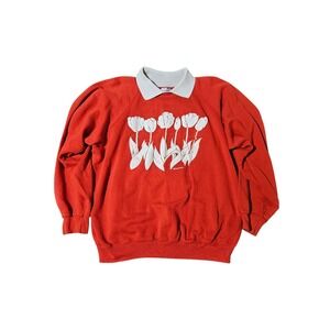 Vintage 90s Morning Sun Floral Red Sweater BY HANES Made In USA Size XL Pullover